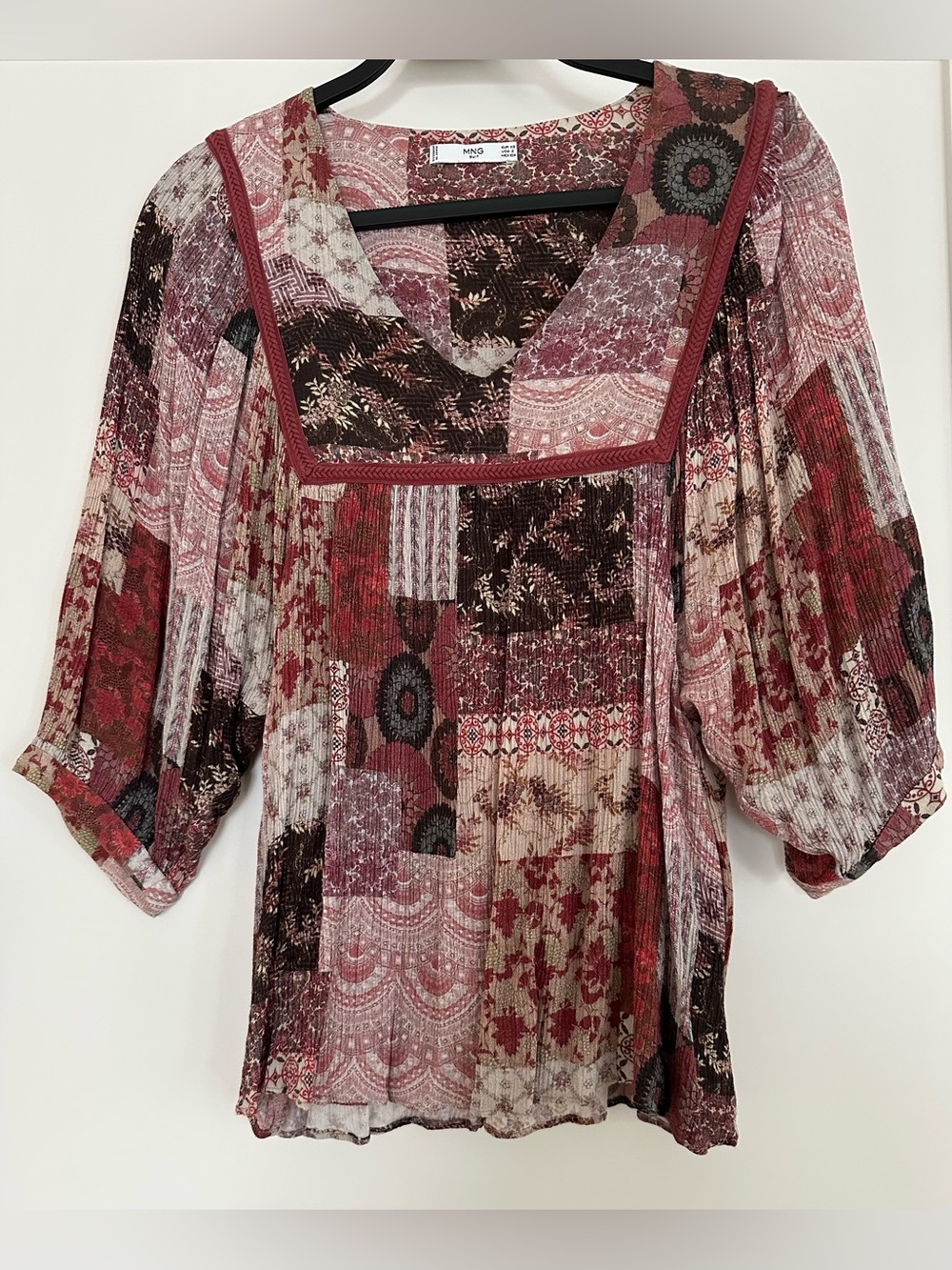 MNG Suit Bohemian Patchwork Blouse (Size XS)